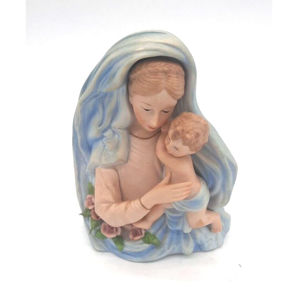 Vtg Lefton Mary & Baby Jesus Porcelain 6" Figurine Music Box Plays Ave Maria